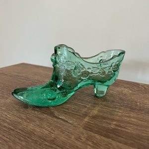 Fenton Embossed Floral Glass Slipper Shoe